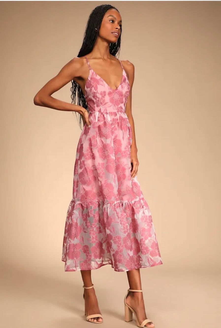 Lulus Feeling Like Forever Rose Jacquard Organza Lace-Up Midi Dress